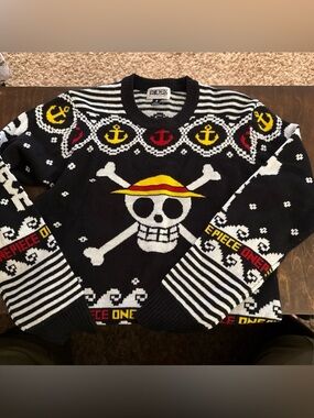Onepiece Black Crewneck Sweater with Yellow & Red Accents